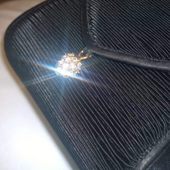BLACK RHINESTONE EVENING BAG CLUTCH NWOT - Picture 6 of 12